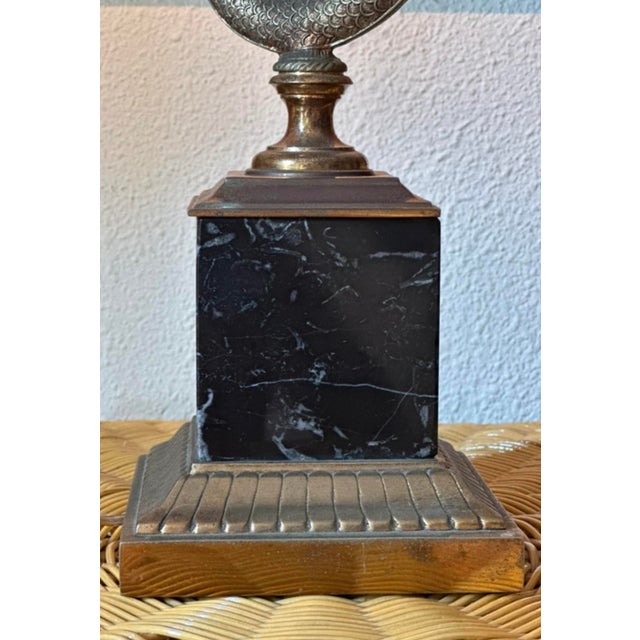 Metal Vintage Table Lamp with Bronze Dolphin on Black Marble Base, 1950 For Sale - Image 7 of 14
