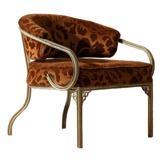 1950s John Van Koert Troy Sunshade Cymbal Chinoiserie Brass Gold Cast Aluminum Accent Lounge Chair, Attributed For Sale