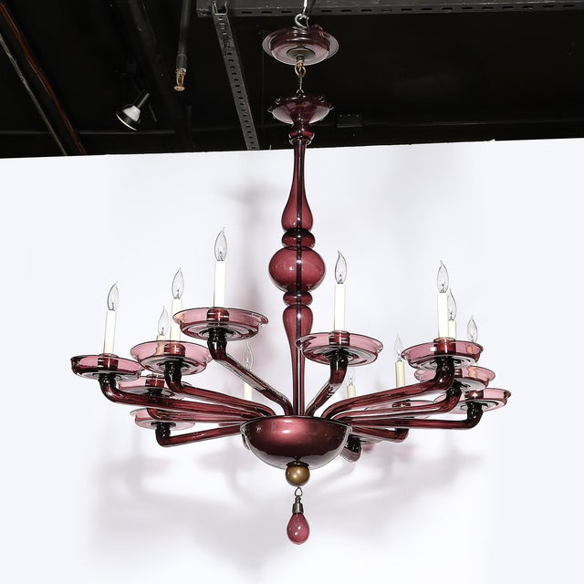 Modernist Hand-Blown Classical Amethyst Murano Glass Chandelier by Lorin Marsh For Sale - Image 12 of 18