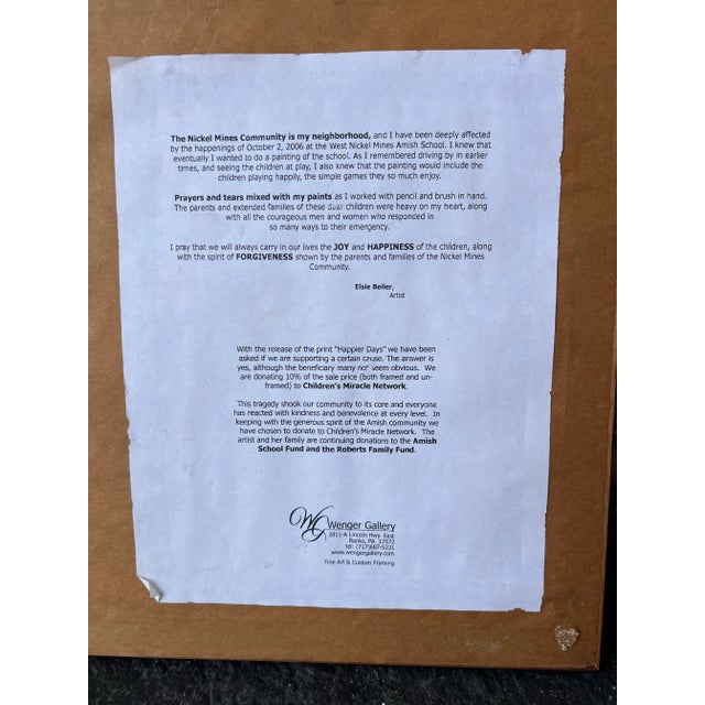 Vintage Framed Signed Print Children Playing Outside "Amish Happier Days" For Sale - Image 4 of 11