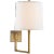Aspect Large Articulating Sconce in Soft Brass with Ivory Linen Shade Designer: Barbara Barry Height: 18.5" Extension:...
