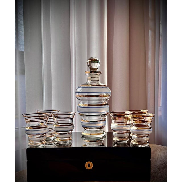 Frosted and Gilt Glass Decanter Set, 1960s, Set of 7 For Sale - Image 4 of 18