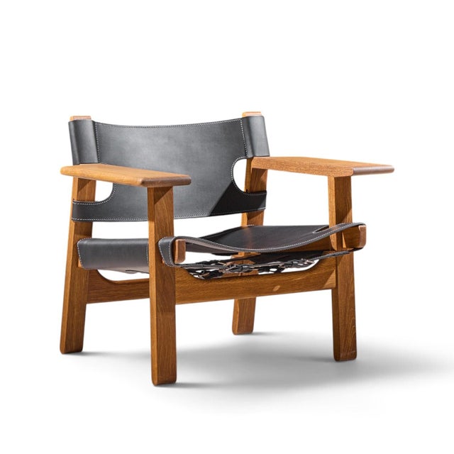 Fredericia Stolefabrik Børge Mogensen for Fredericia Mid Century Oak and Leather Spanish Chairs - Pair For Sale - Image 4 of 13