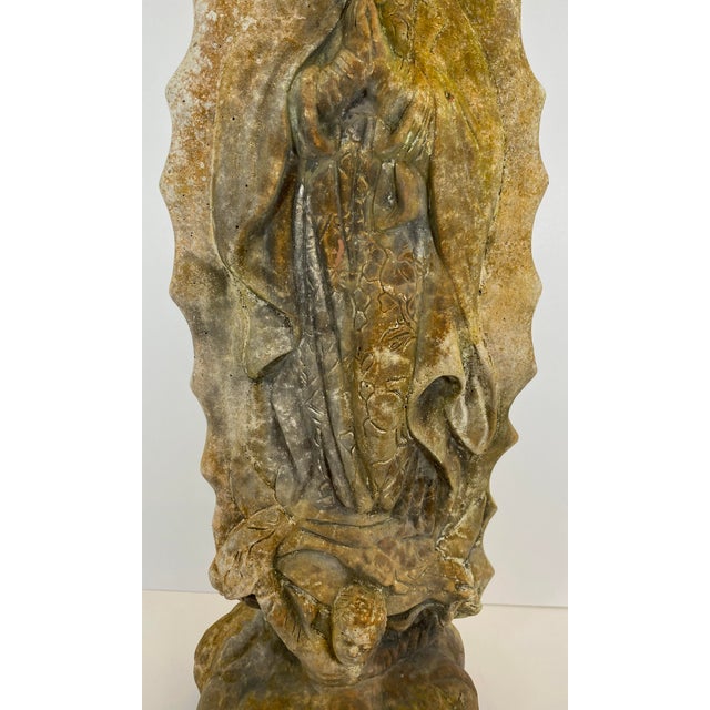 Stone French Madonna & Child Cast Stone Garden Sculpture, Devotional Figure W/Serpent For Sale - Image 7 of 9