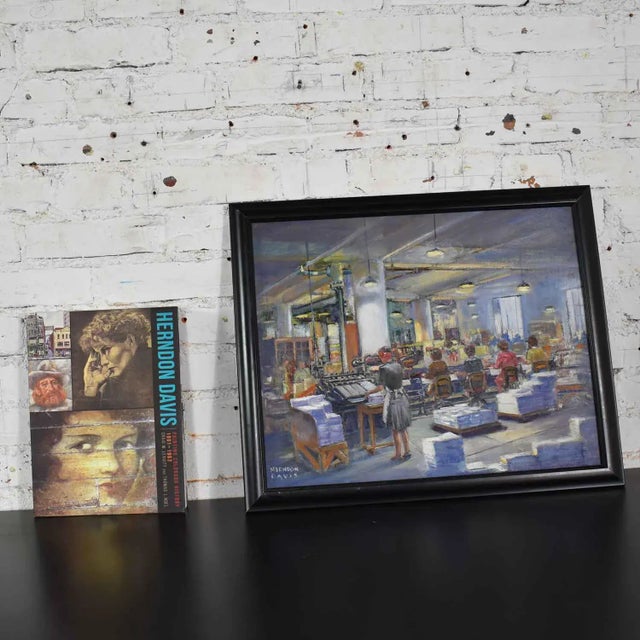 1940's American Modernism Painting by Colorado Artist Herndon Davis of Social Realism Industrial Interior For Sale - Image 10 of 13