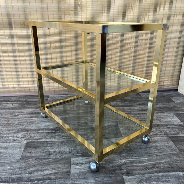 Vintage Mid Century Modern Dry Bar/ Serving Cart in the Pierre Vandel Style. Circa 1970s For Sale - Image 9 of 18