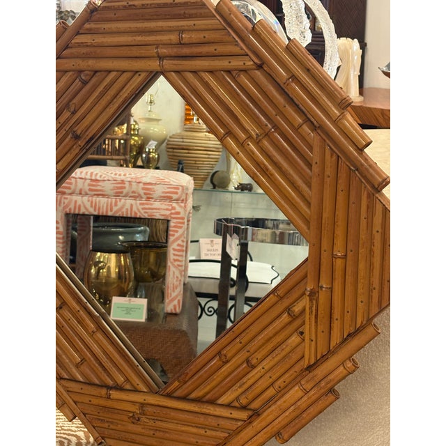 Mid-Century Modern Vintage Rattan Reed Bamboo Vivai Del Sud Italian Wall Mirror For Sale - Image 3 of 10