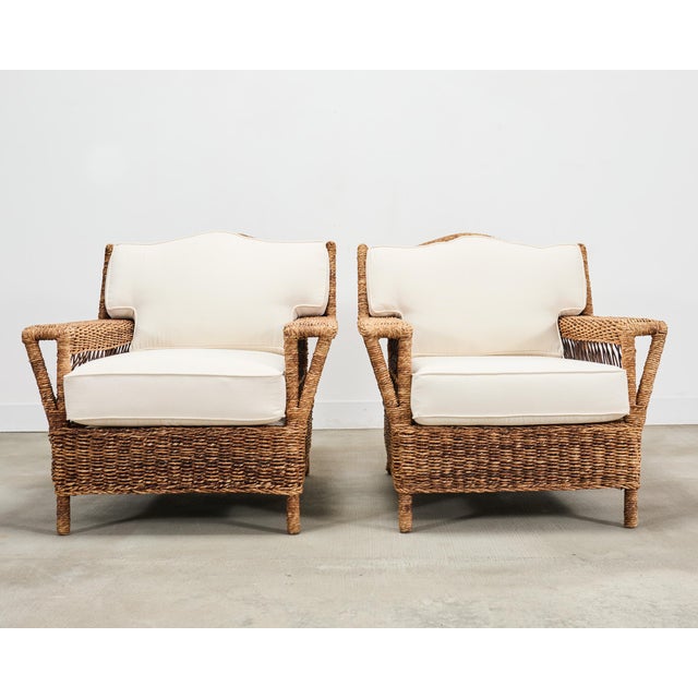 Contemporary Pair of Ralph Lauren Organic Wicker Rope Armchairs + Ottoman For Sale - Image 3 of 18