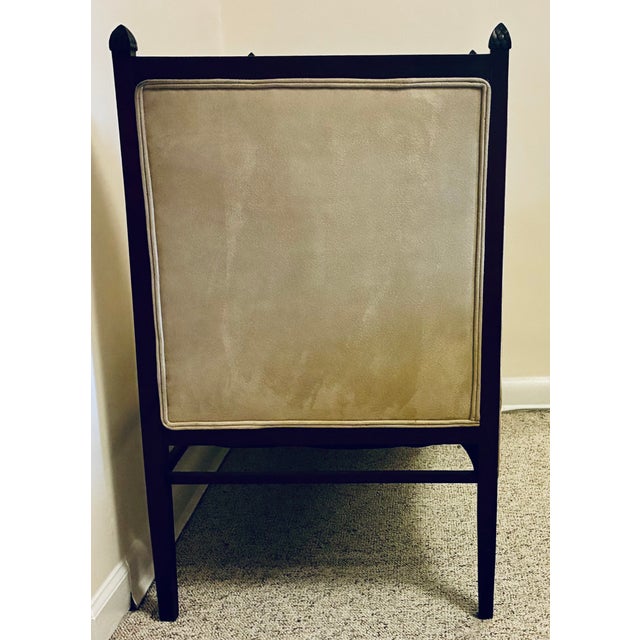 Wood 1940s Sleek Mid-Century Empire Walnut & Suede Settee For Sale - Image 7 of 9
