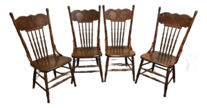 Vintage Early American Primitive Style Pressed Back Side Chairs- Set of 4