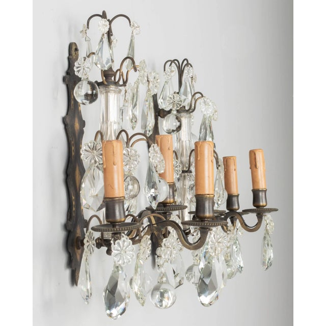Louis XV Style French Crystal and Brass Sconces, a Pair For Sale - Image 4 of 9