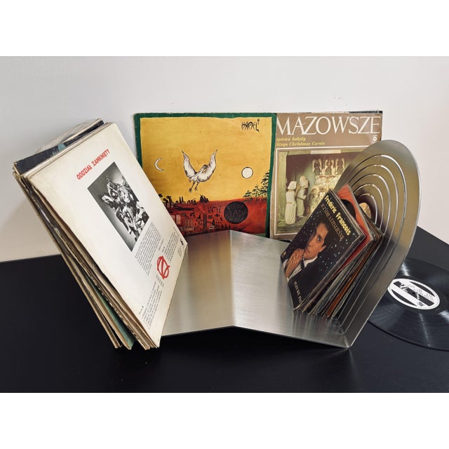 Early 21st Century Arc Wave Vinyl Record Stand in Brushed Stainless Steel by Veliento For Sale - Image 5 of 9