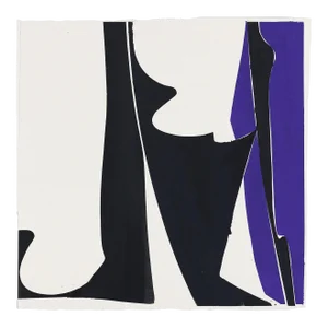 Contemporary Abstract Gouache on Handmade Khadi Paper Painting "Covers 13 - Blue Black" by Joanne Freeman