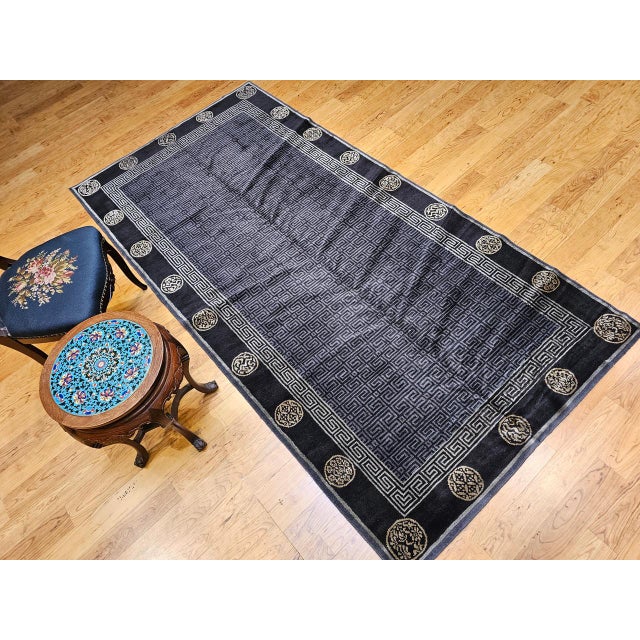 Blue Vintage Tibetan Area Rug with Gold Medallions and Deity Symbols, 1920s, 5' x 9' For Sale - Image 8 of 16