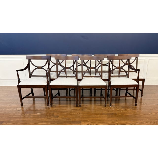Traditional Set of Eight Adams Style Mahogany Dining Chairs by Leighton Hall - Showroom Samples For Sale - Image 3 of 14