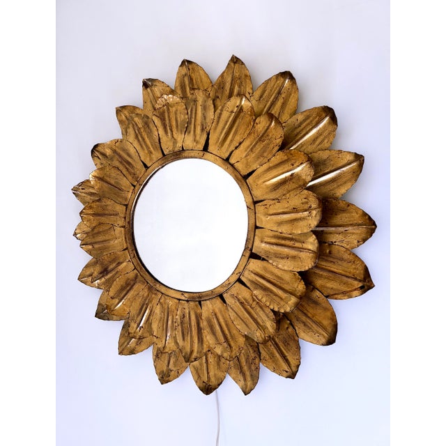 1960s Large Mid-Century Modern Sunflower Backlit Wall Mirror, Germany, 1960s For Sale - Image 5 of 18