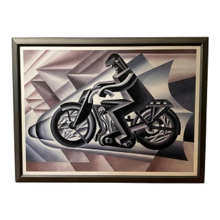 “Motoclistsa 2” (1923) by Fortunato Depero Italian Art Print Published in Italy 1995 For Sale