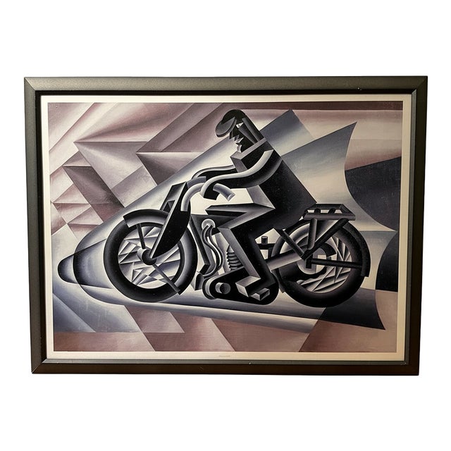 “Motoclistsa 2” (1923) by Fortunato Depero Italian Art Print Published in Italy 1995 For Sale