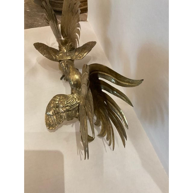 Pair of Brass Fighting Roosters For Sale - Image 10 of 11