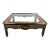 1980's Drexel Heritage Coffee Table Et Cetera Collection Chinoiserie Black & Gold Painted & Burl With Glass Insert For Sale