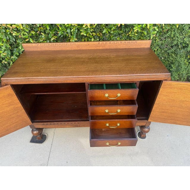 #ABX8 Antique UK Imported Art Deco Oak Sideboard/Buffet/Credenza This striking Unique Art Deco oak sideboard buffet from...