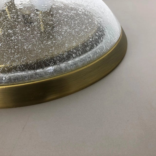 Bubble Ice Glass and Brass Ceiling Light from Hillebrand Leuchten, Germany, 1970s For Sale - Image 14 of 16