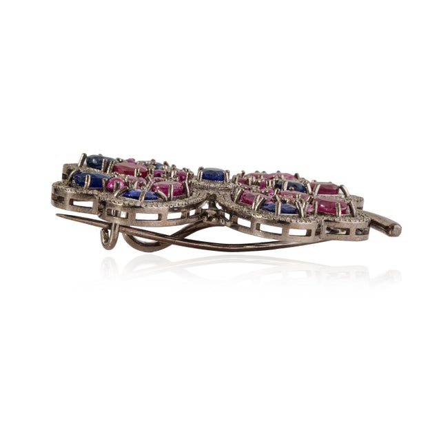 Metal Circa 1890s Style 6.25 Ct Ruby & Kyanite Four Leaf Clover Christmas Brooch Pendant For Sale - Image 7 of 15