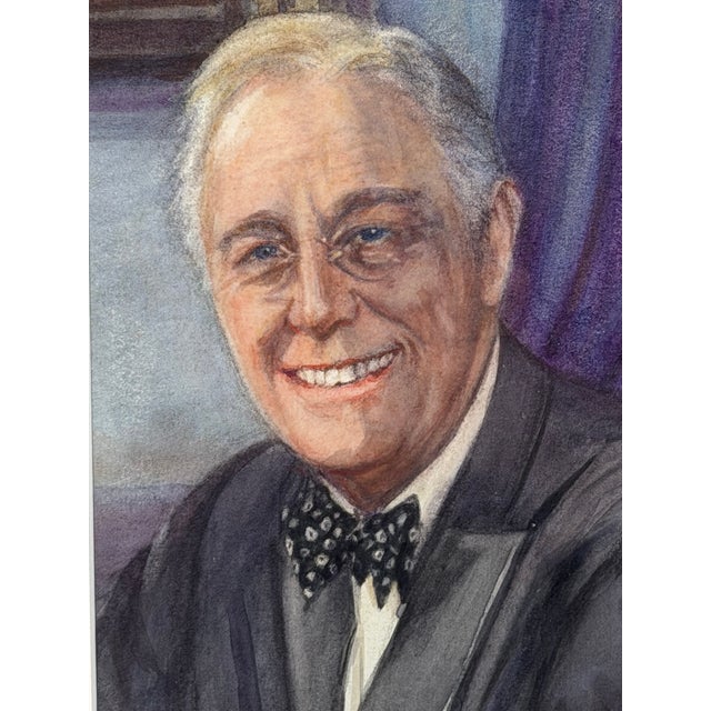 American President Franklin Delano Roosevelt FDR Portrait Painting Circa 1940's Mid Century Framed For Sale - Image 3 of 18