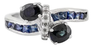 Artfully Crafted 925 Sterling Silver Blue Sapphire and Diamond Bypass Ring - Size 6.5