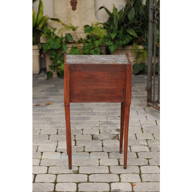 Brown French 1860s Walnut Side Table with Tambour Door, Marble Top and Tapered Legs For Sale - Image 8 of 10