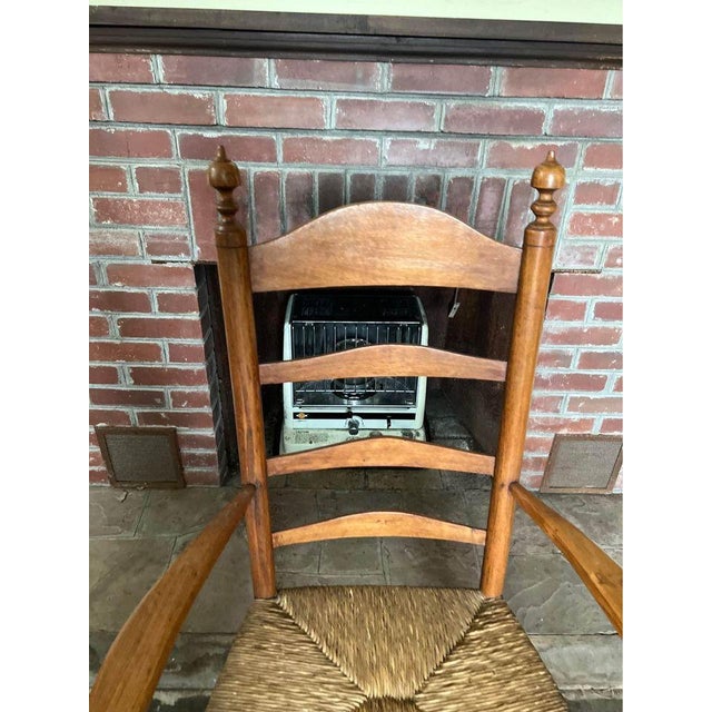 Early 20th Century Antique American Shaker Style High Ladder Back Rush Seat Armchair For Sale - Image 4 of 12