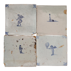 18th Century Set of Four Delft Tiles, Earthenware