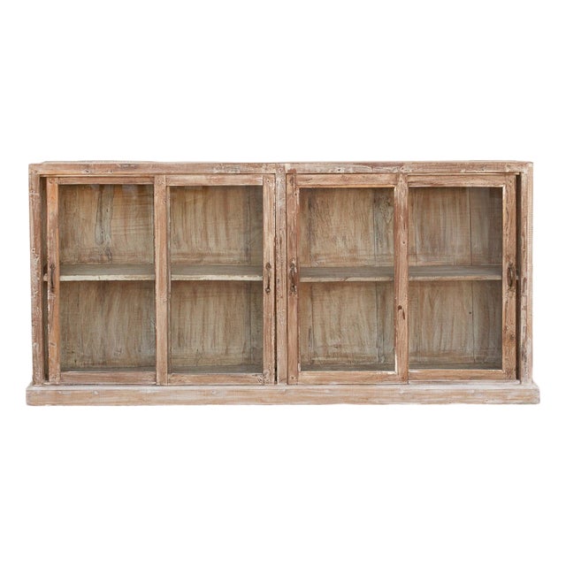 Long 20th Century Teak Sideboard With Glass Sliding Door For Sale