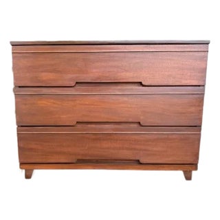 Vintage 1960s Mid-Century Modern 3-Drawer Walnut Dresser – Solid Wood, Refinished For Sale