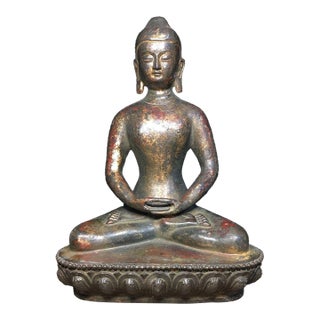 Bronze Seated Shakyamuni Buddha Figure on Lotus Base For Sale