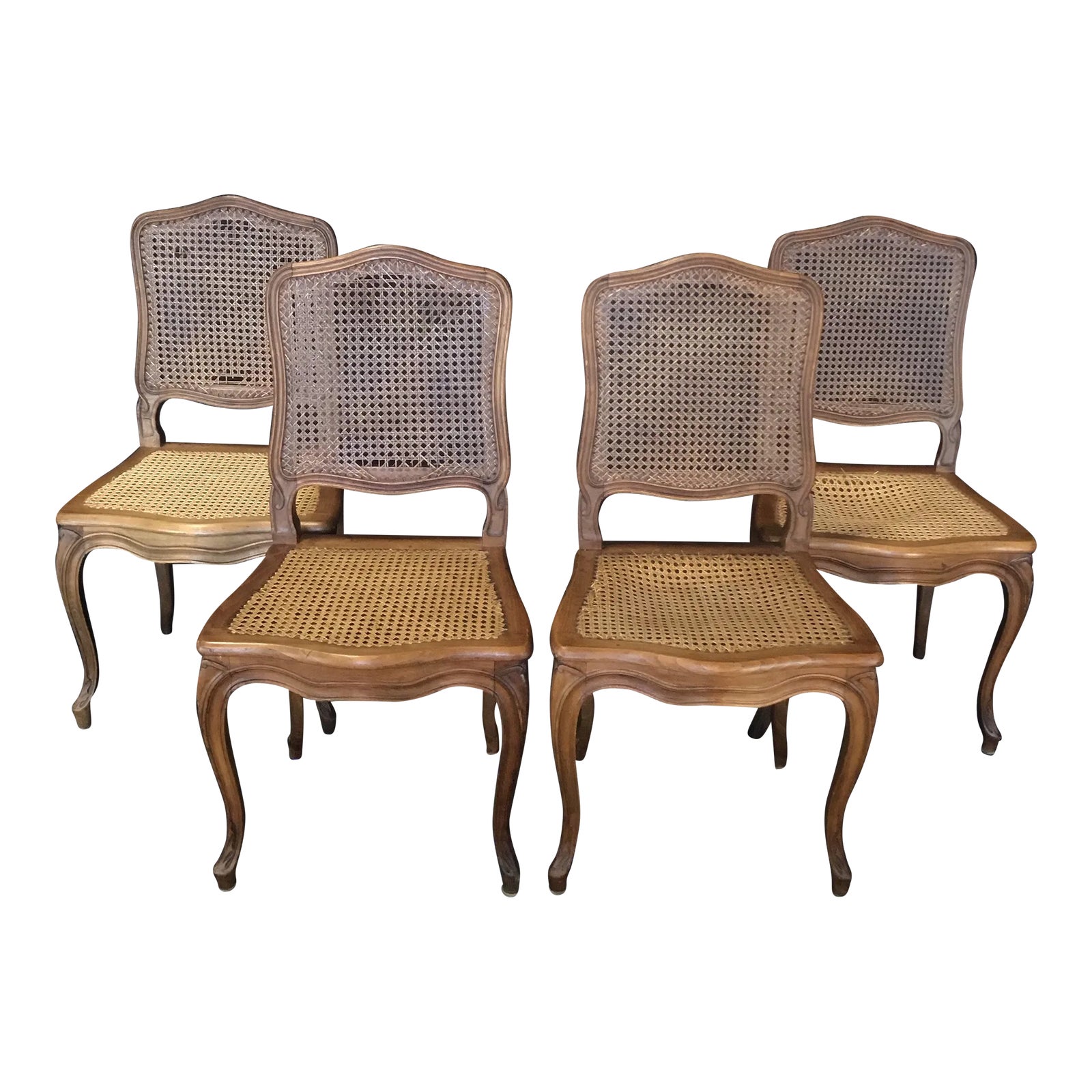 French Walnut Carved Cane Dining Chairs -Set of 4 | Chairish