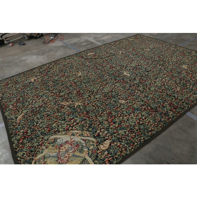 Rug & Kilim Rug & Kilim’s Armorial Tudor Style Rug in Green and Red Floral Patterns For Sale - Image 4 of 9