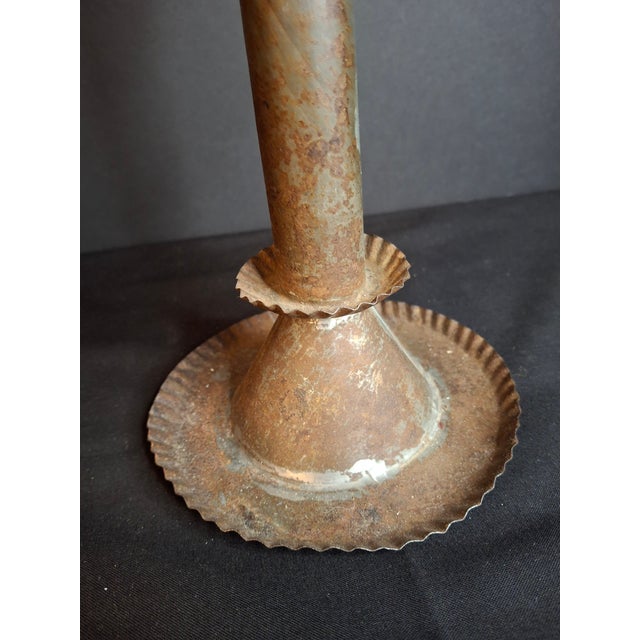 Antique 19thC Sheet Tin Betty Lamp Integrated Saucer Stand Primitive Fat Oil For Sale - Image 14 of 18