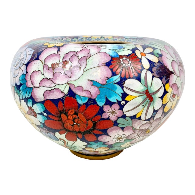 Vintage Floral Cloisonné Bowl For Sale