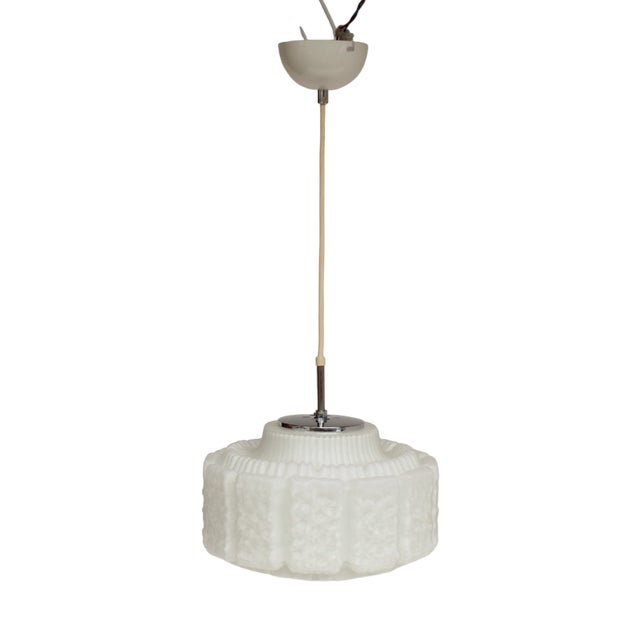 White Opal Glass Pendant Light in the Shape of a Flower from Limburg, 1970s For Sale