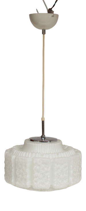 White Opal Glass Pendant Light in the Shape of a Flower from Limburg, 1970s