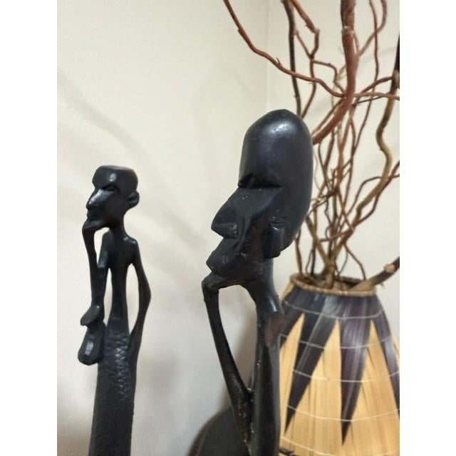 Vintage Ebony Heavy Wood African "Thinkers" Stick Figures Sculptures Lot of 3 For Sale - Image 4 of 11