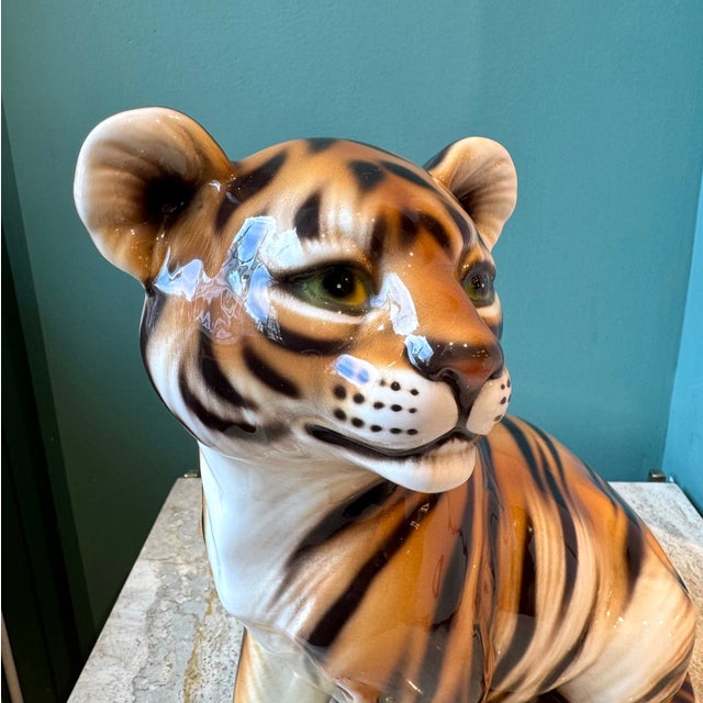 Vintage Italian Porcelain Tiger Cub Statue For Sale In New York - Image 6 of 11