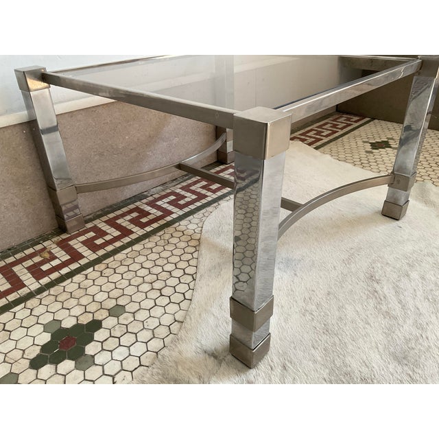 Pair of Metal Deco Tables With Smoked Glass Tops, 1960's, French For Sale - Image 12 of 17
