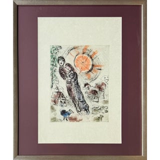 Marc Chagall, Soleil aux amoureux, 1968, Etching, Framed For Sale