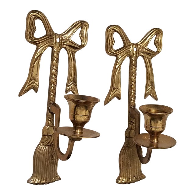 Vintage Brass Bows and Tassels Candle Sconces a Pair Chairish