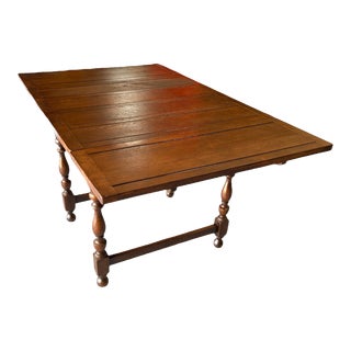 1920s Solid Tiger Oak Draw Leaf Table For Sale