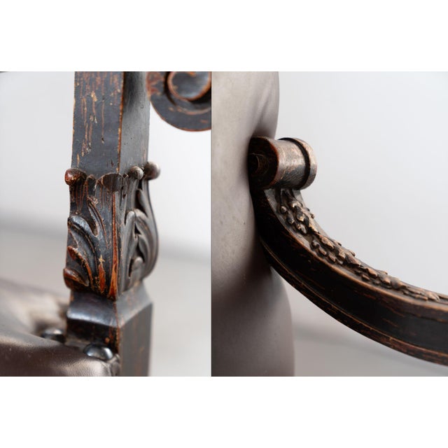 19th Century Beechwood, Metal, and Leather Throne, 1800s For Sale - Image 10 of 14