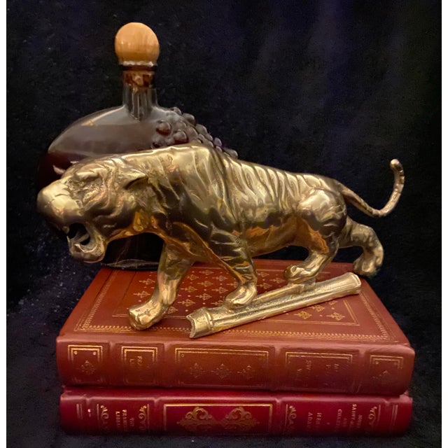 Mid-Century Brass Roaring Tiger Sculpture - Hollywood Regency For Sale - Image 4 of 11
