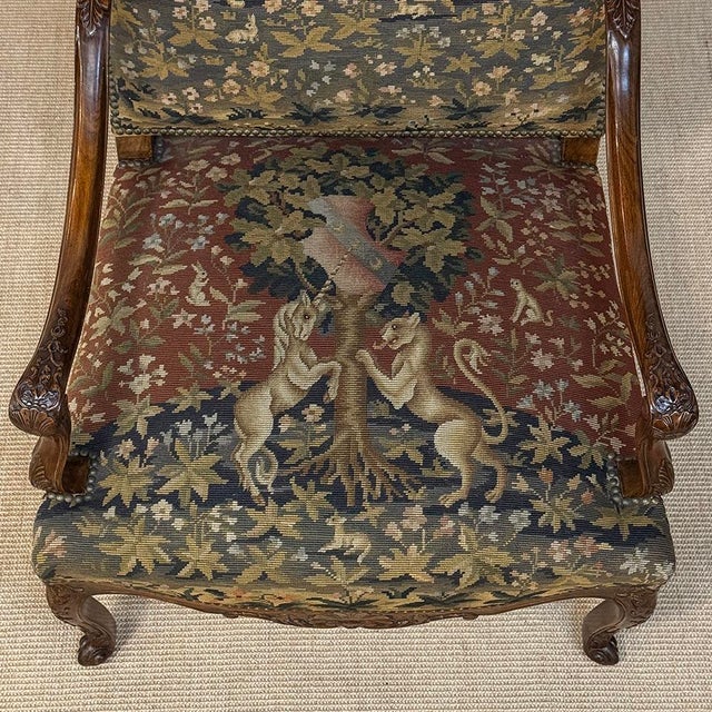 19th Century French Louis XV Style Cluny Tapestry Armchair For Sale - Image 10 of 18